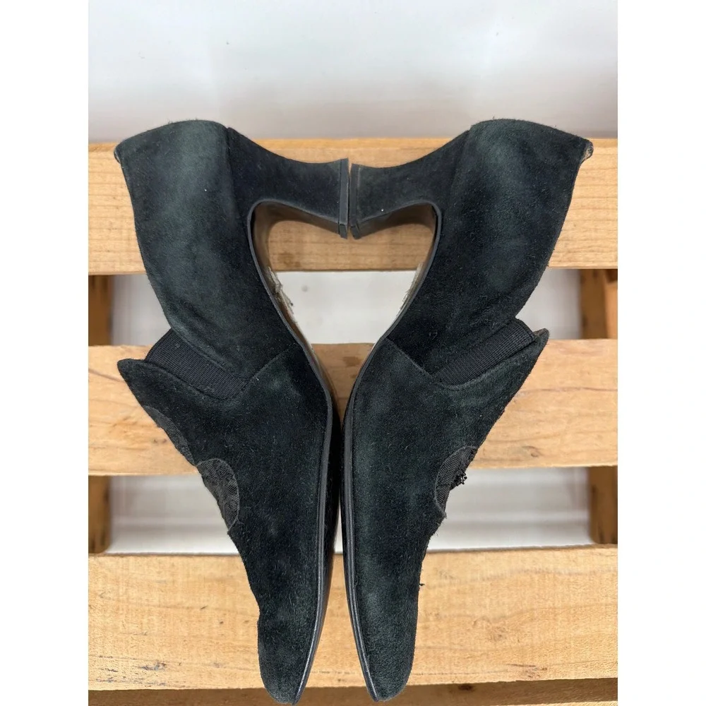 Laura Ashley Vintage Black Suede Lace Cutout Pumps Kitten Heel Spain‎ Size 39